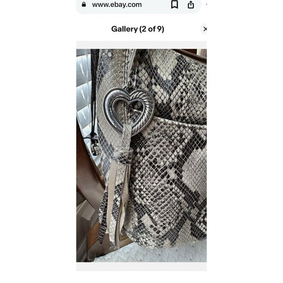 Brighton Snake Print Leather Large Shoulder Bag w Charm Braided Handle - Picture 7 of 11